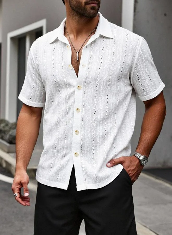 تايك تو قميص بأكمام قصيرة وتفاصيل مفرغة وياقة مفرودة